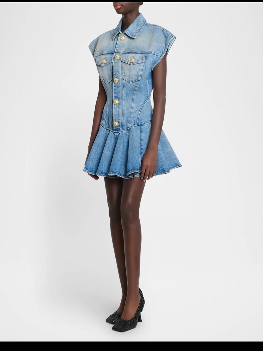 Balmain Light Blue Denim Button-Front Mini Dress